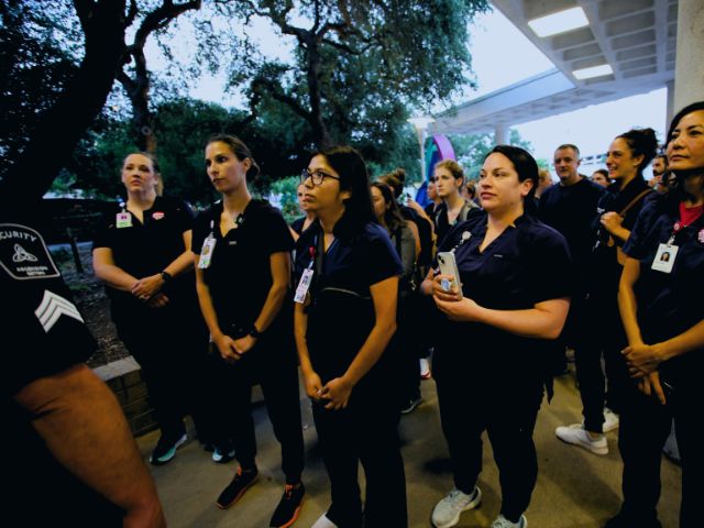 Hospital security turning away nurses from returning to work after the nursing strike.