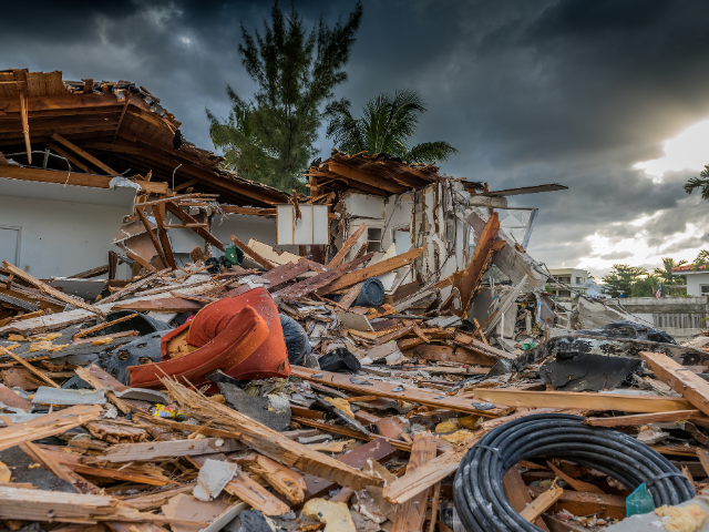 A destroyed building in the aftermath of hurricane season. 